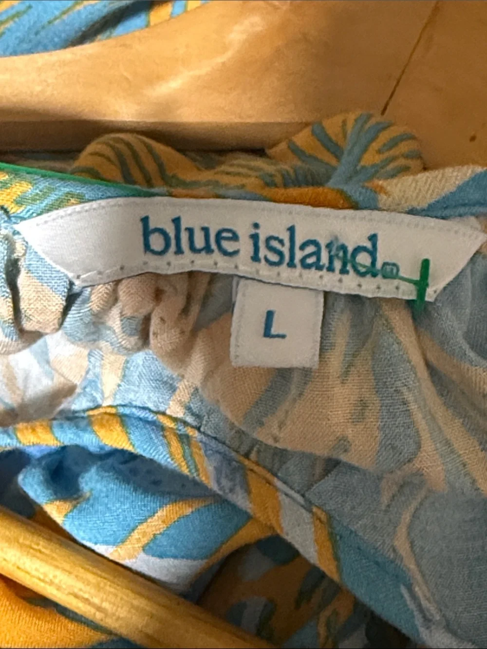 Blue Island Tropical Palm Print Tiered Midi Dress Blue Orange Large Tassel Tie - Picture 10 of 10